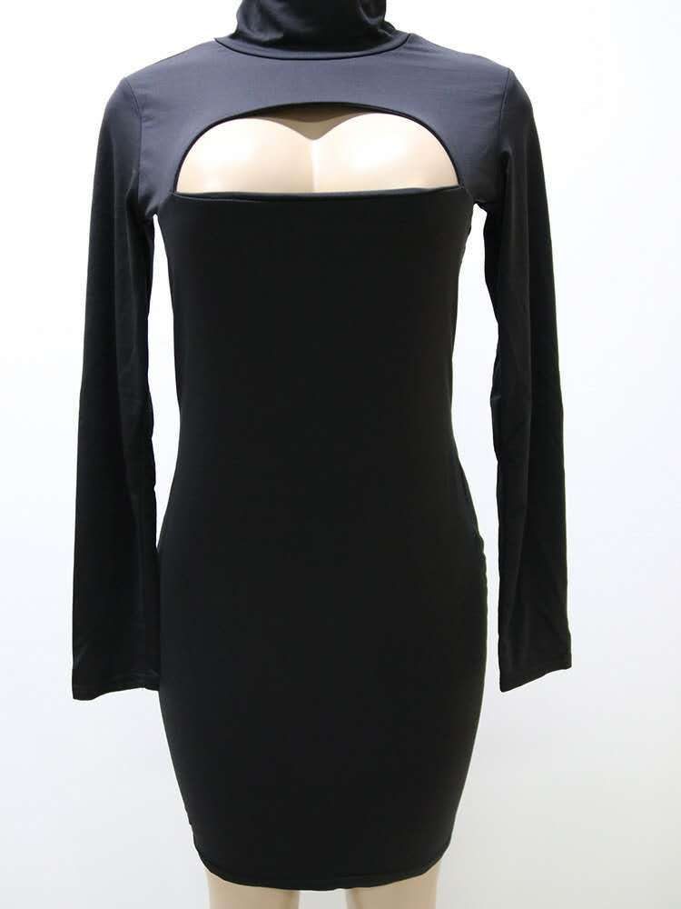 Bodycon Long Sleeve Dress Hollow Out Design Elegant Nightclub Style in Multiple Sizes