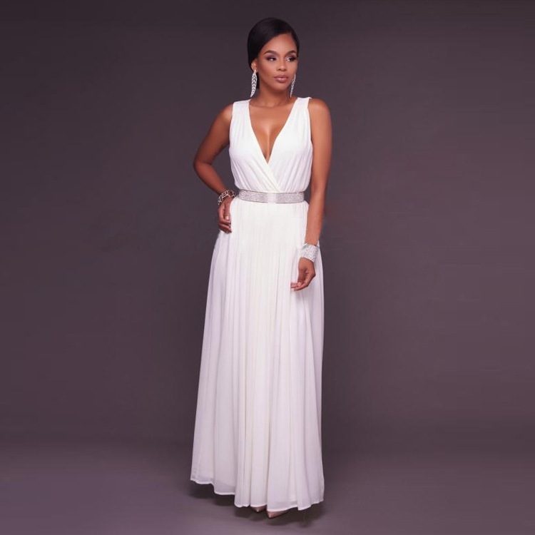 Womens Chiffon Dress Deep V Neckline Elegant Solid Color Available in S to XL Wholesale Ready to Ship
