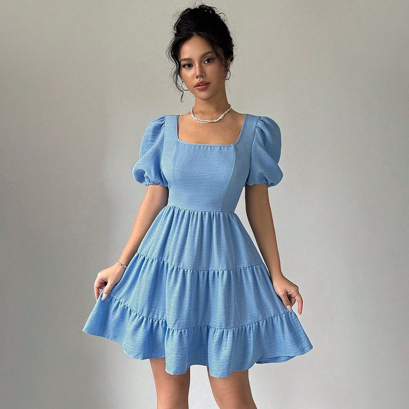 Elegant Summer A Line Dress Sweet and Fresh Style Square Neck Backless Design High Waist Perfect