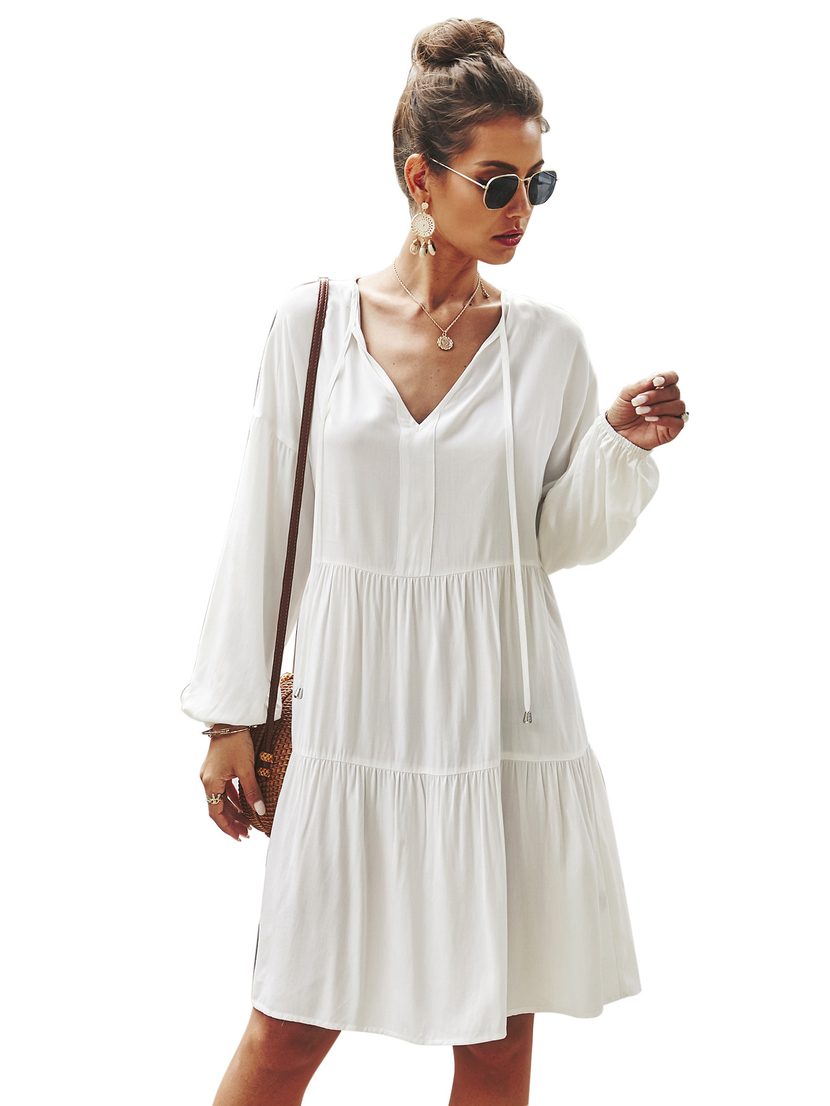 Womens Loose Fit Long Sleeve Dress Original Design Tie Detail Spring Fashion Ready to Ship Whole
