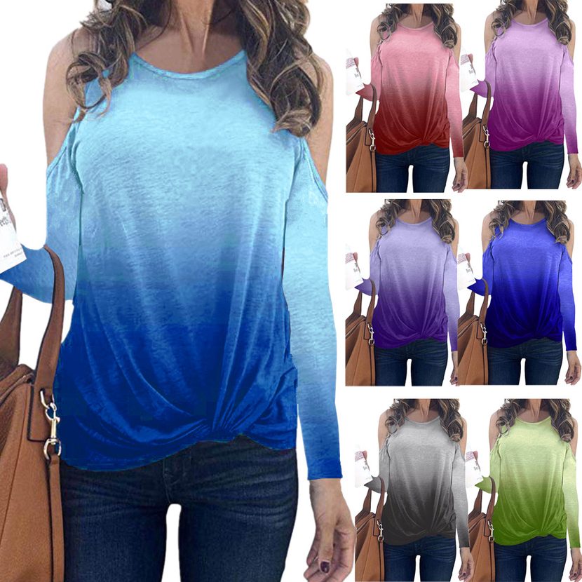 Rainbow Gradient Print Long Sleeve T Shirt for Women Casual Fit Comfortable Fabric Fall Winter Collection