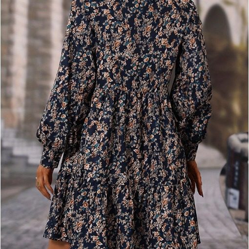 Floral Print V Neck Lantern Sleeve Maxi Dress for Women Lightweight Comfortable Spring Summer Wear