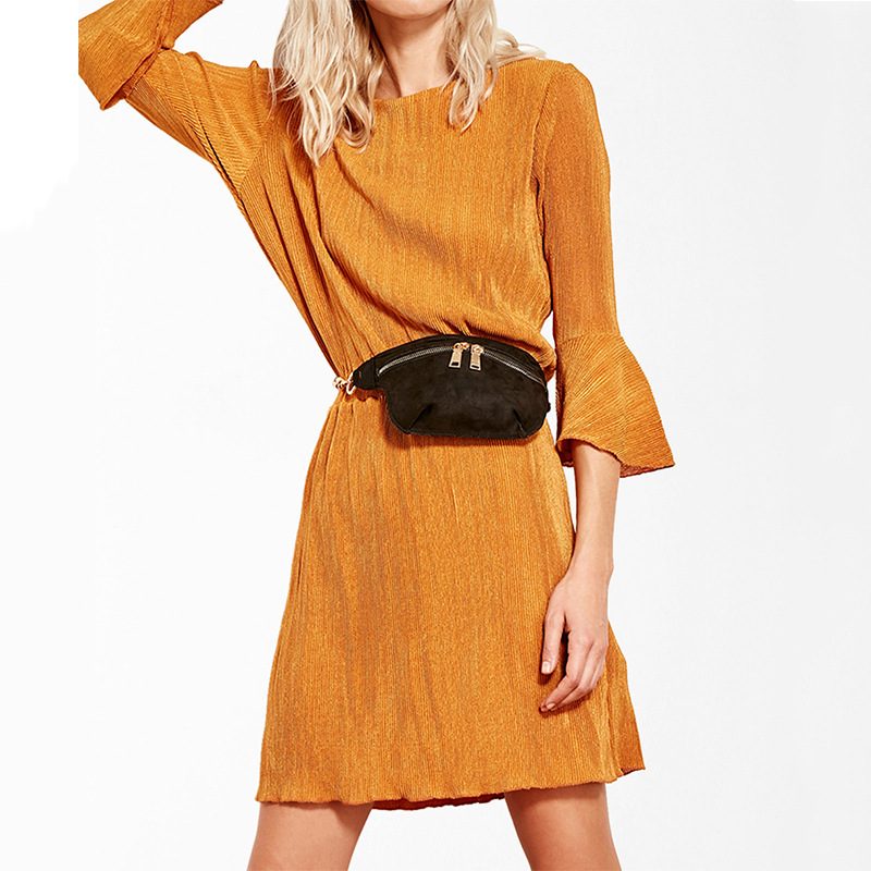 Vintage Knit Dress for Women Round Neck Flared Sleeve Autumn Winter Casual Wear