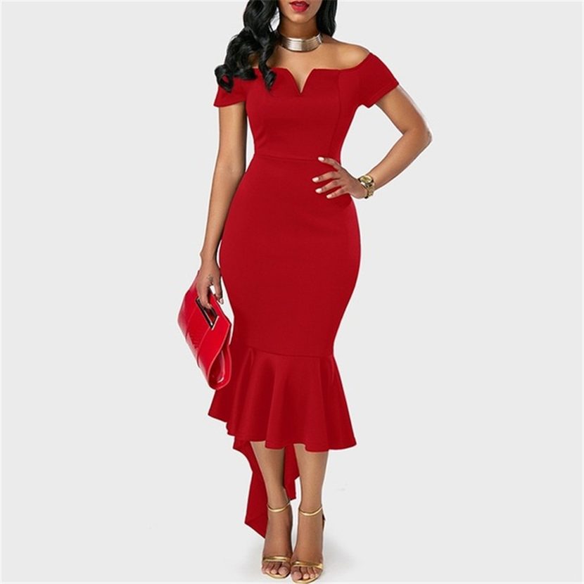 Womens Summer Dress Short Sleeve Off Shoulder V Neck Irregular Hem Long Dress Casual Wear