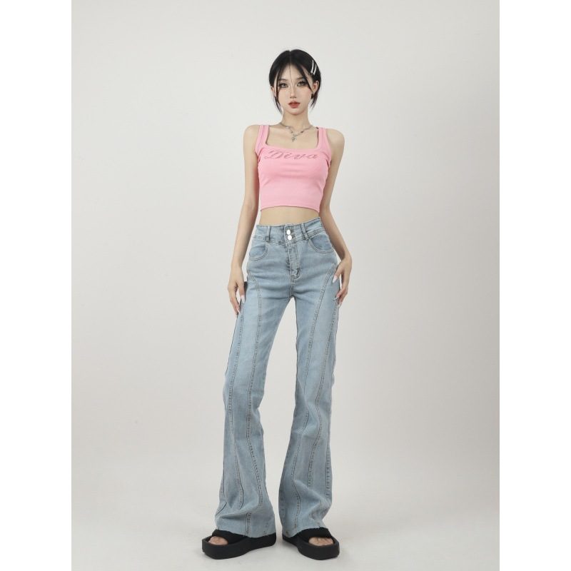 High Waisted Flared Jeans for Women Vintage Design Wide Leg Slim Fit Floor Length Casual Wear Wholesale Availabl