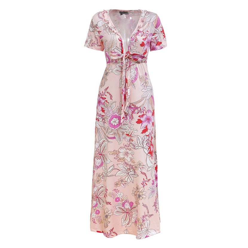 Floral Print Maxi Dress for Women Ruffle Hem Long Sleeve Summer Casual Wear