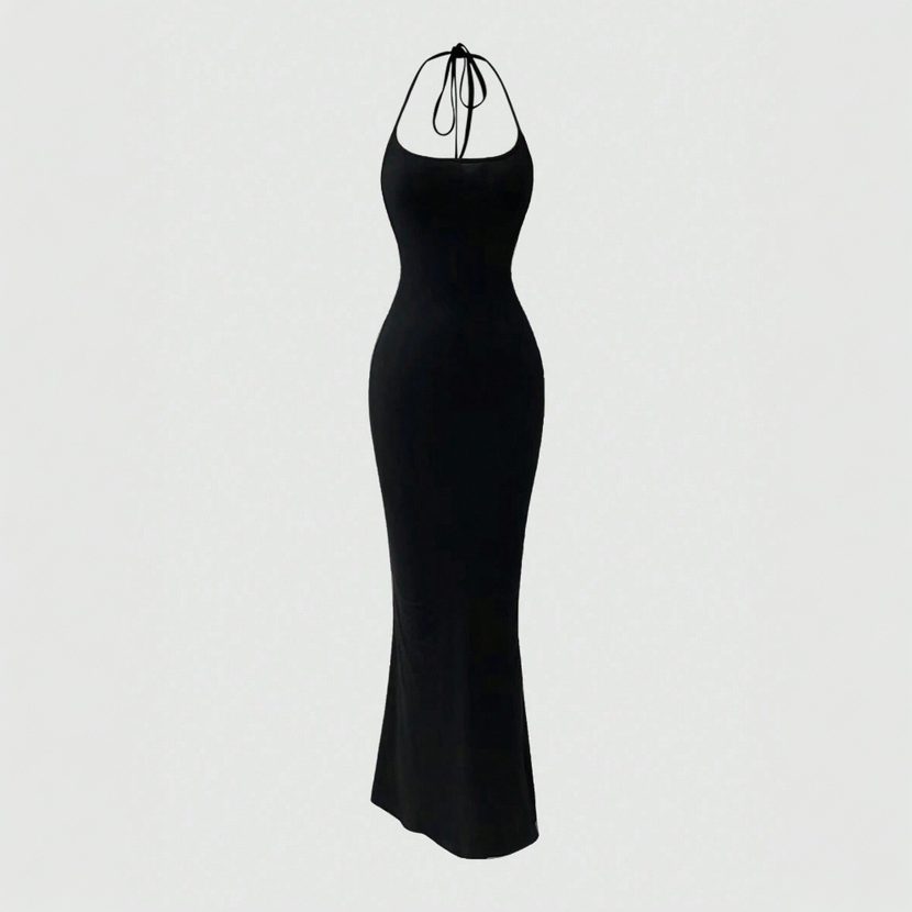 Sexy Halter Neck Bodycon Dress High Waist Backless Long Length Autumn Winter Evening Gown Wholes