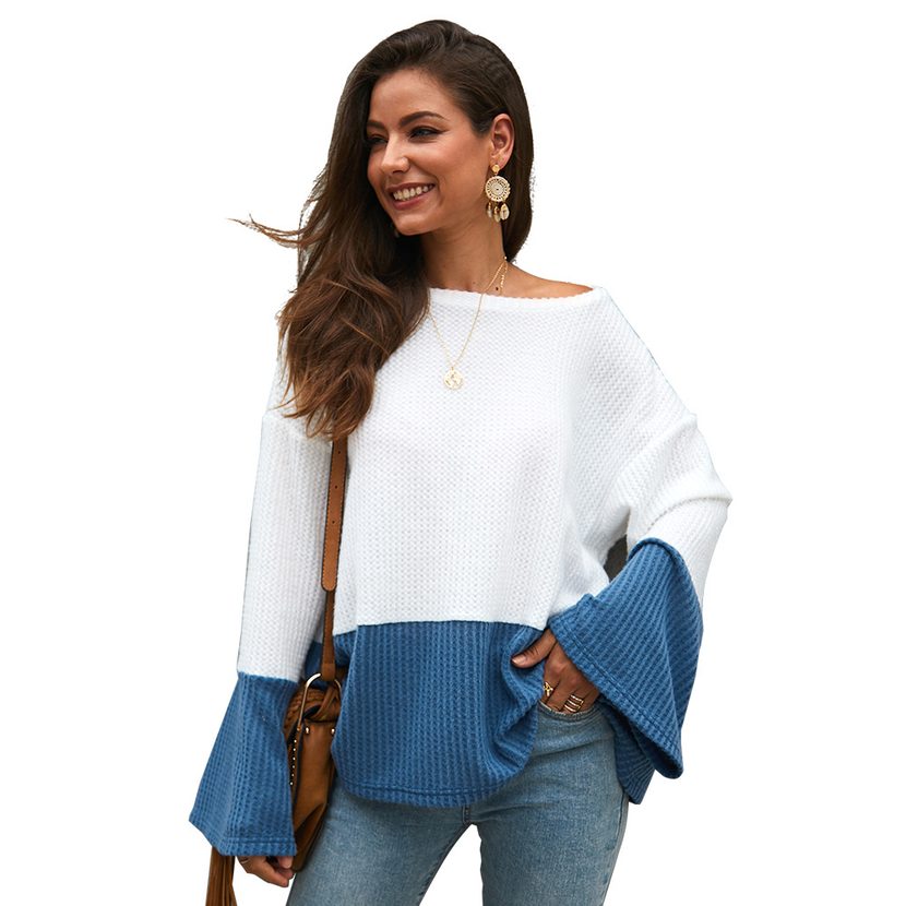 Color Block Long Sleeve Knit Sweater Loose Fit Original Design Cozy Fabric Autumn Winter Fashion Wholesale Avail