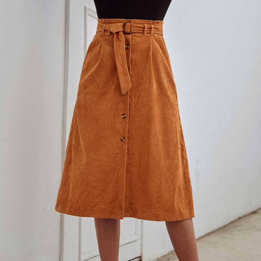 High Waisted Corduroy A Line Midi Skirt Womens Autumn Winter Fashion Versatile Casual or Formal Wear Wholesale