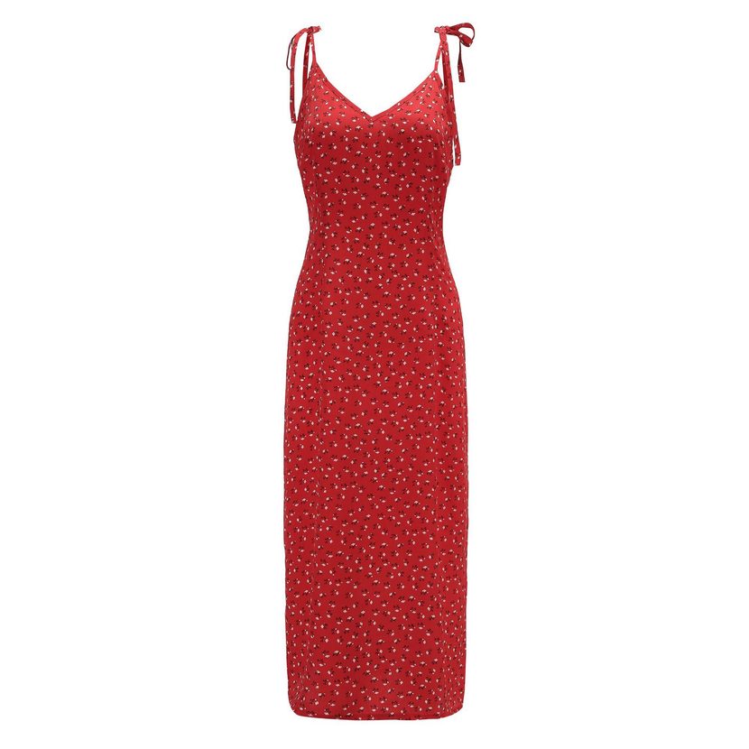 Polka Dot Maxi Dress Side Slit Sleeveless Elegant Design Perfect for Parties and Special Occasio