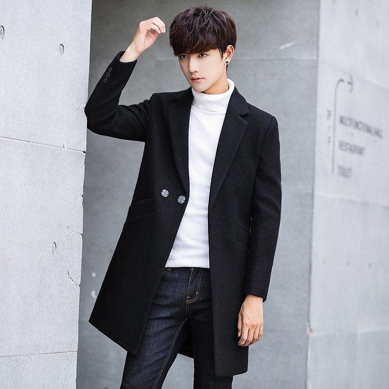 Mens Wool Blend Overcoat Slim Fit Mid Length Jacket Casual Style for Autumn Winter