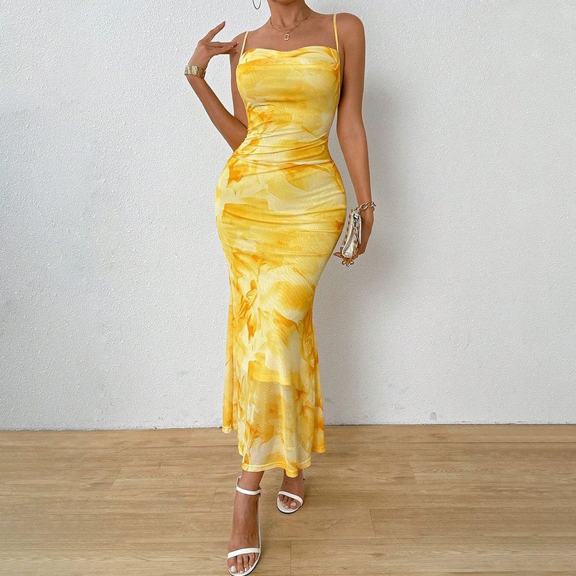 Sexy Floral Print High Waist Bodycon Maxi Dress Sleeveless Strapless Comfortable Fabric Perfect