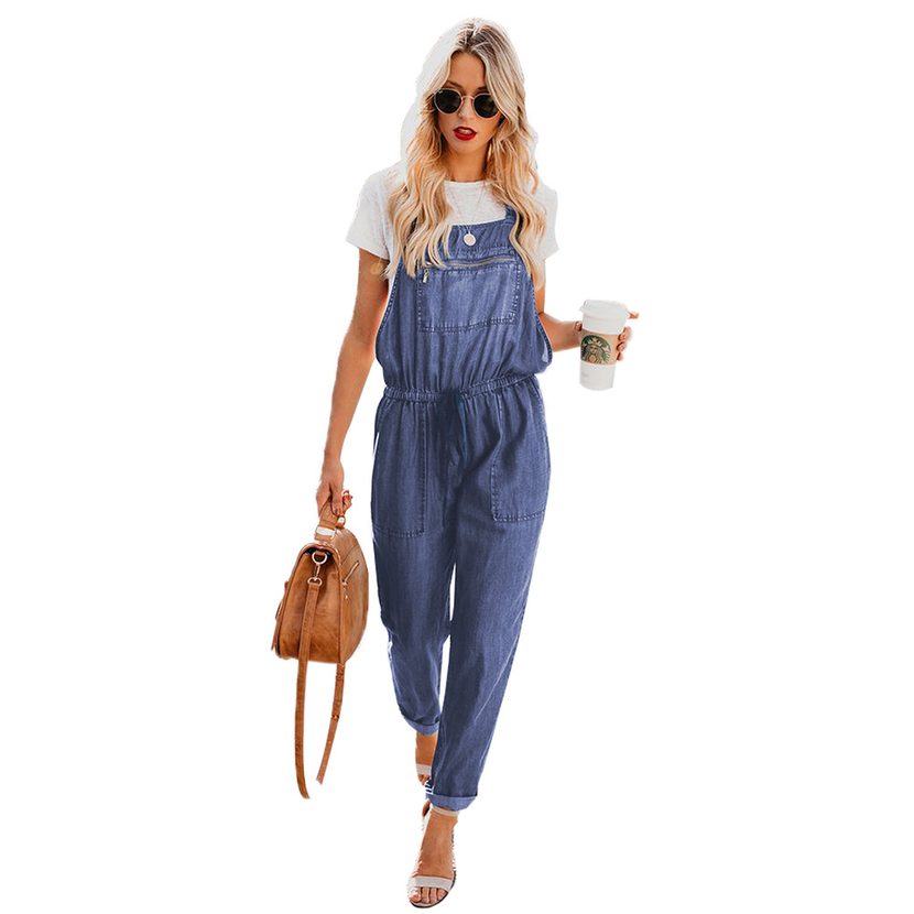 Plus Size Womens Denim Overalls Loose Fit Stretch Waistband Spring Summer Style Casual Wear Whol