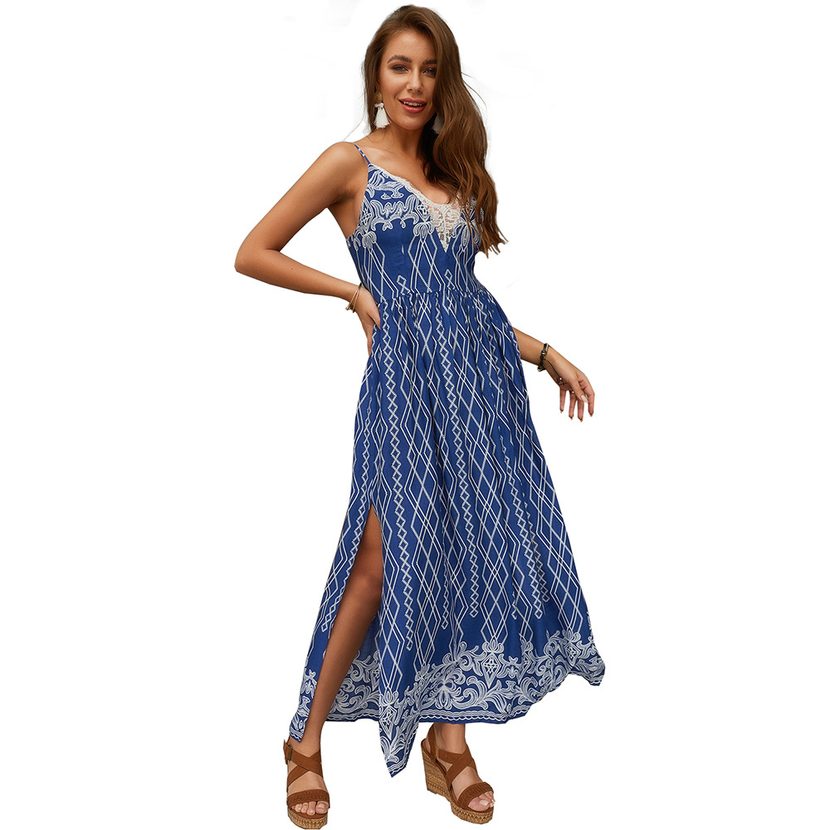 Womens Lace V Neck Midi Dress Casual Beachwear Summer Style bulk order low MOQ