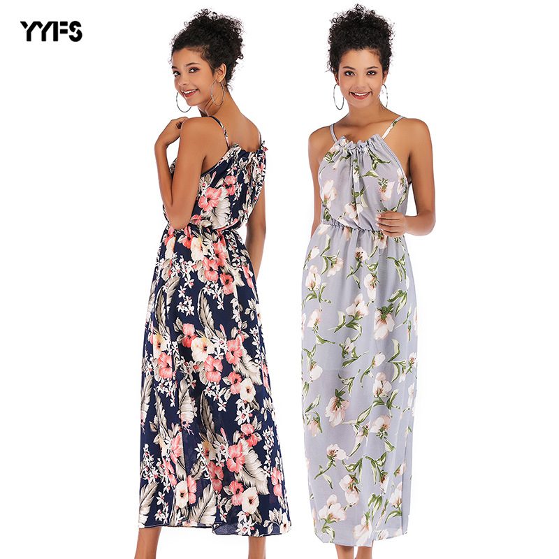 Womens Summer Dress Sleeveless Slim Fit Fresh Floral Print Lightweight Chiffon for Casual Wear D