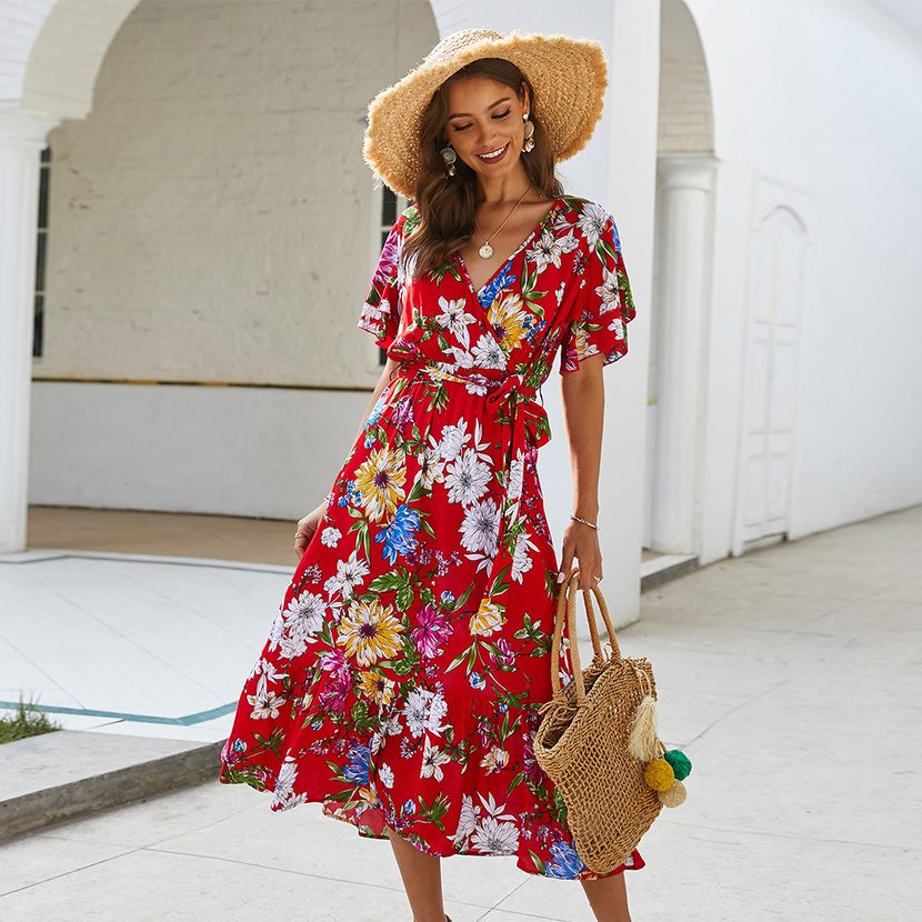 Bohemian Print Tie Dress for Women Summer Style Lightweight Fabric Available in Multiple Sizes Wholesale Ready