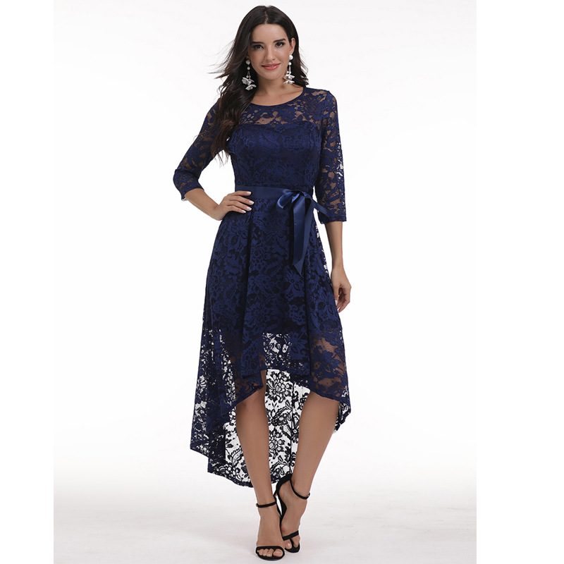 Lace Evening Dress Tailored Fit V Neck Long Sleeve Elegant for Parties