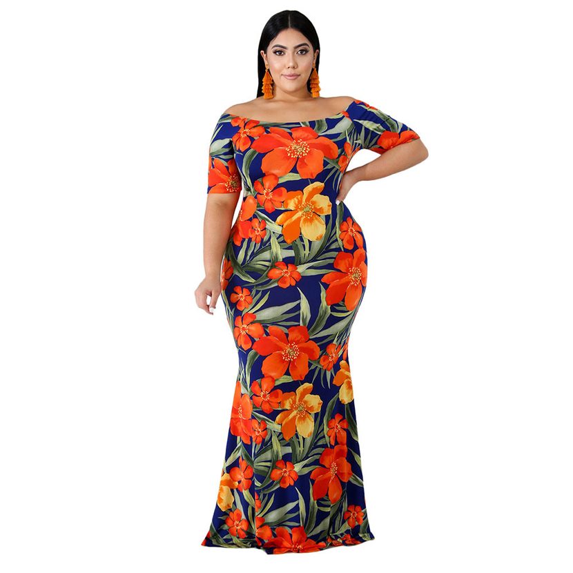 Plus Size Womens Midi Dress Floral Print Off Shoulder Elegant Design Perfect for Parties and Cas