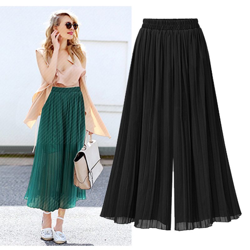 Wide Leg Chiffon Pants Loose Fit Comfortable Elastic Waist Summer Casual Wear for Women Wholesal