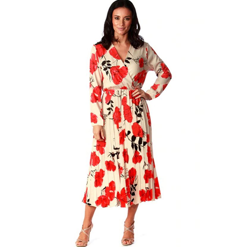 Floral Print Maxi Dress for Women V Neck Long Sleeve Summer Casual Wear factory direct