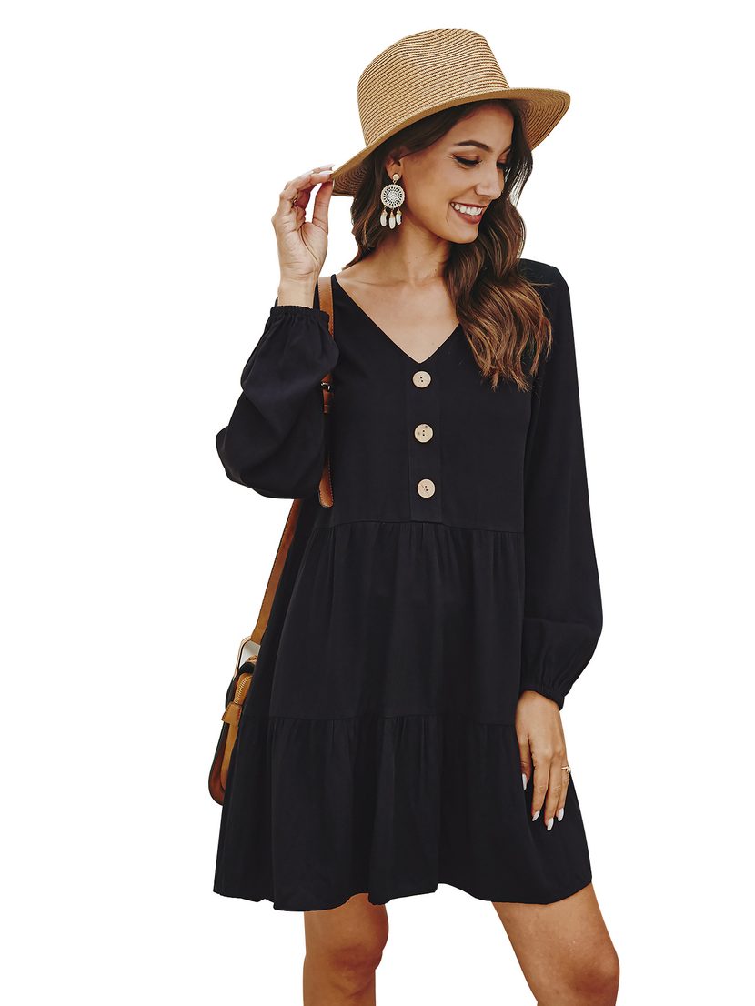 Fashionable Womens Long Sleeve Dress Original Design Solid Color Spring Summer Style Wholesale A