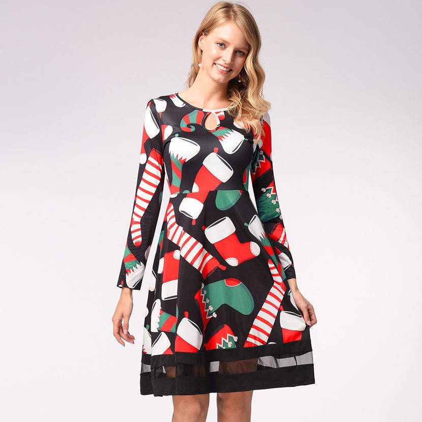 Womens Christmas Dress Pleated Design Long Sleeve Comfortable Fabric Available in Multiple Sizes Wholesale