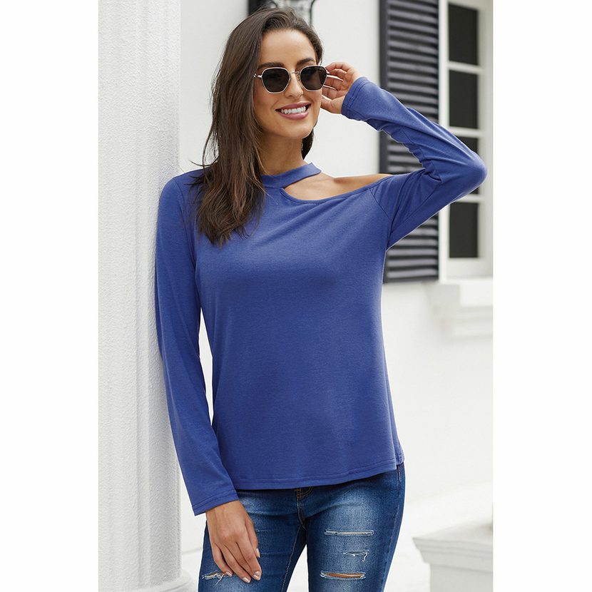 Asymmetrical Off Shoulder Long Sleeve T Shirt for Women Slim Fit Casual Style Autumn Collection