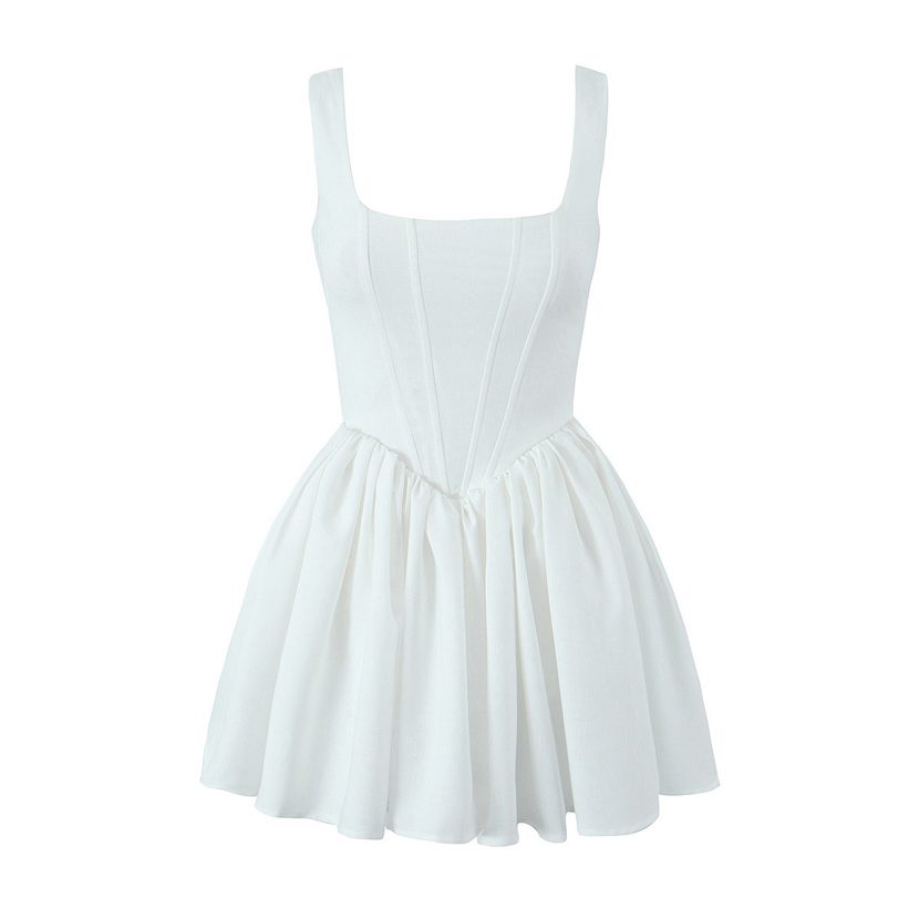 French Style Square Neck Sleeveless Mini Dress in Sweet Chiffon with Open Back for Spring Wholesale bulk order