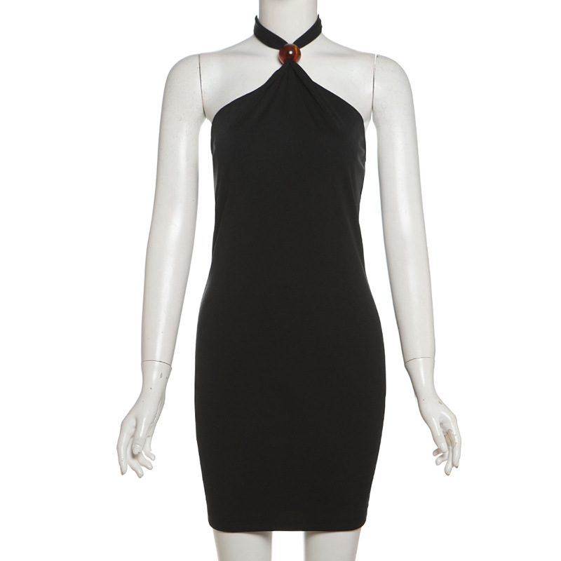 Backless Bodycon Dress Sexy Halter Neck Slim Fit Figure Hugging Spring Summer Fashion for Women