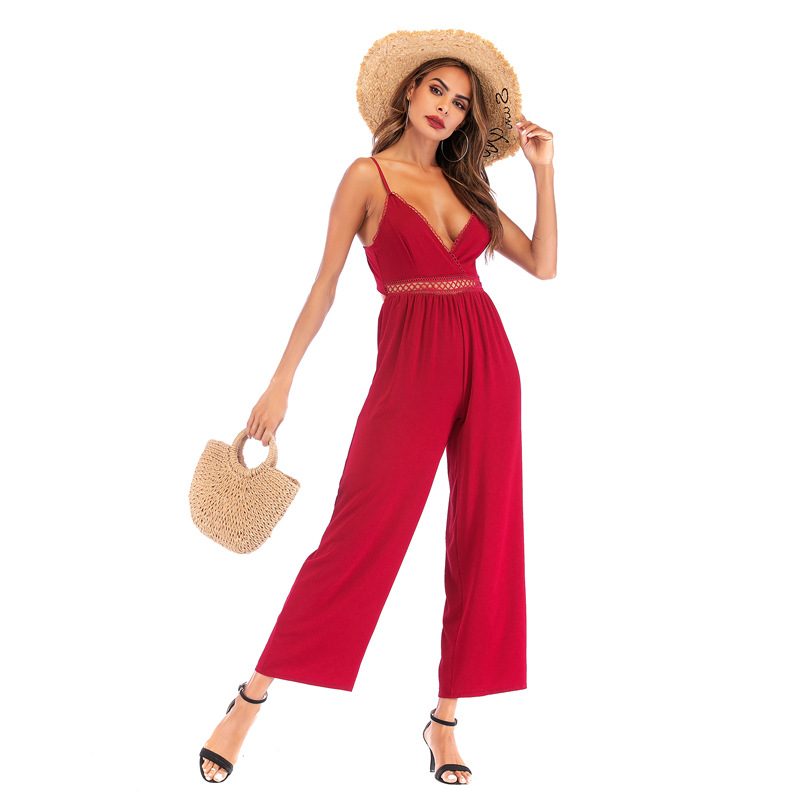 Womens Sexy Lace Backless Jumpsuit Slim Fit Spaghetti Straps Elegant Design Perfect for Parties