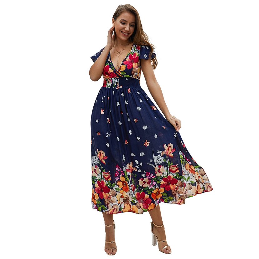 Fashionable Womens Cotton Dress Floral Print V Neck Summer Style Perfect for Casual Outings Whol
