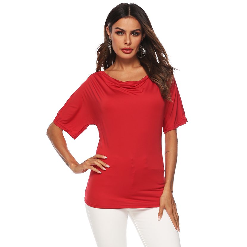 Plain Color Short Sleeve T Shirt Round Neck Off Shoulder Casual Style Perfect for Summer Wear Wh