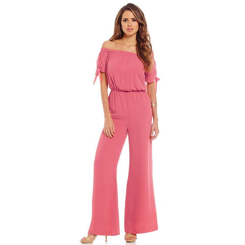 Off Shoulder Chiffon Jumpsuit Waist Tie Long Pants Stylish Sleeves Perfect for Parties and Event