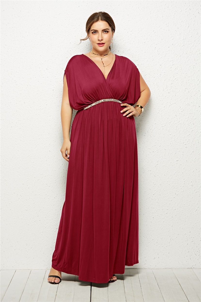 Plus Size Womens Batwing Sleeve Deep V High Waist Maxi Dress for Evening Parties Elegant Fashion Wholesale