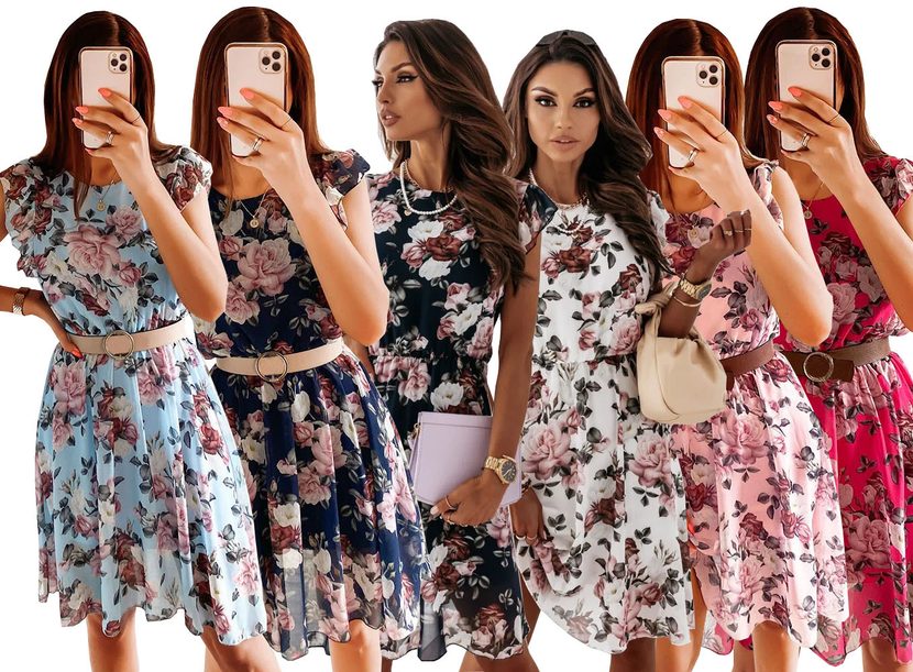 Floral Print Ruffle Sleeve Chiffon Dress for Summer Vacation Lightweight Comfortable Casual Wear