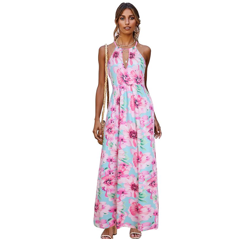 Sleeveless V Neck Floral Maxi Dress for Women Summer Casual Style Available in Multiple Sizes Wholesale Ready to Ship