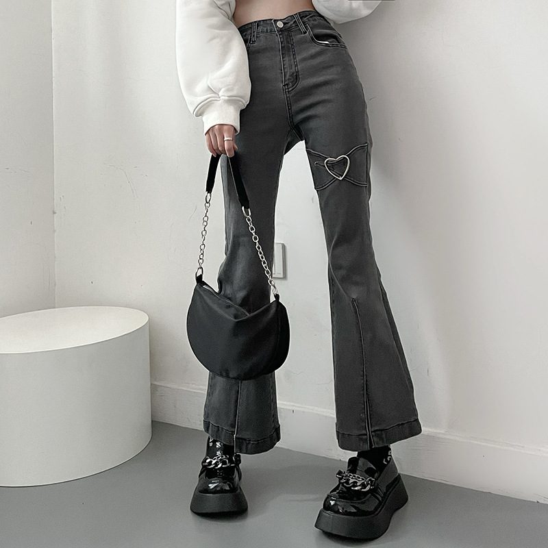 High Waisted Flared Jeans for Women Slim Fit Stretch Fabric Unique Heart Design Spring Fashion Wholesale Availab