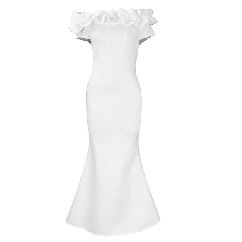 Fishtail Evening Dress Solid Color Ruffle Trim Slim Fit Elegant for Parties and Special Occasion