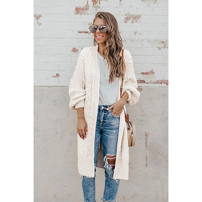 Womens Mid Length Cardigan Sweater Winter Collection Loose Fit Long Sleeve Knit Fabric Casual We