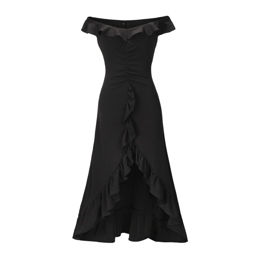 Fashionable Womens Ruffled Hem Dress Solid Color Sexy Style Spring Summer Collection Wholesale A