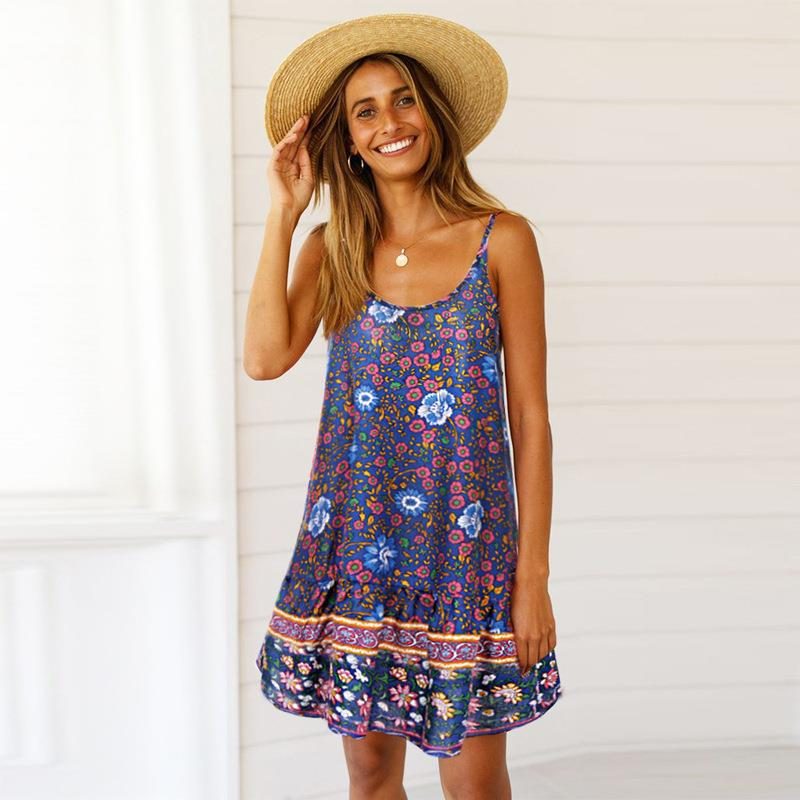 Womens Casual A Line Dress Sleeveless Round Neck Flowy Design Spring Summer Wear