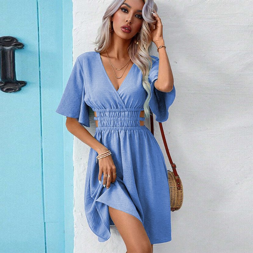 Elegant A Line Dress High Waist Pleated Design Mid Length Summer Fashion for Women Wholesale Ava