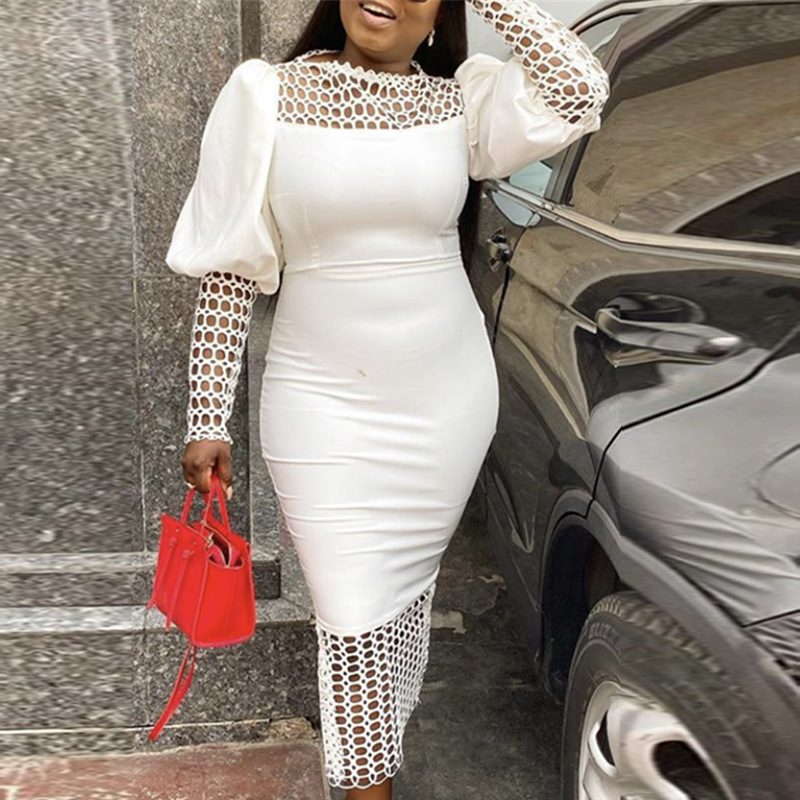 Plus Size Womens Casual Dress Long Sleeve Hollow Out Design High Waist Fit Suitable for Work or Everyday Wear Wholesale