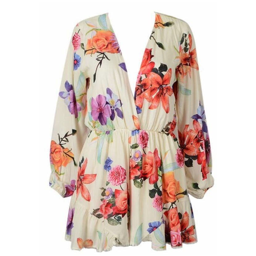 Floral Print Long Sleeve Jumpsuit Classic Style Comfortable Fit Versatile for Casual Wear Wholes