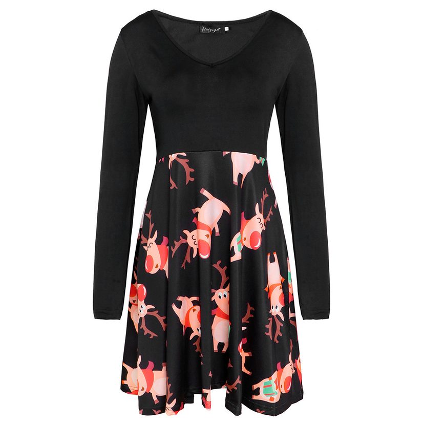 Fashionable V Neck Printed Dress Autumn Winter Collection Perfect for Christmas Celebrations Who