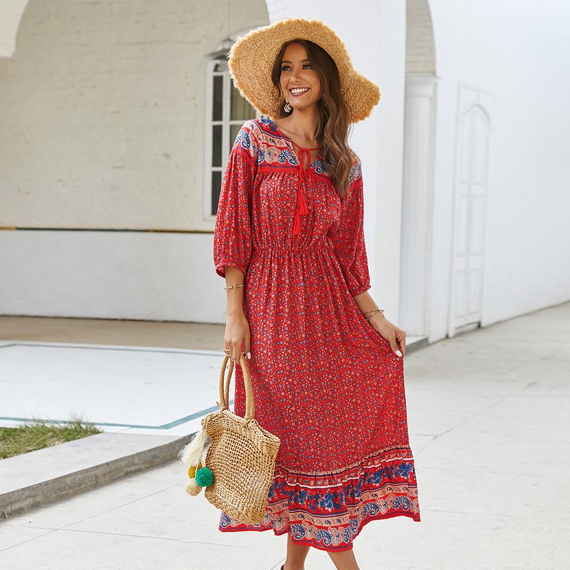 Bohemian Floral Maxi Dress Lightweight Fabric Summer Style ready to ship custom packaging