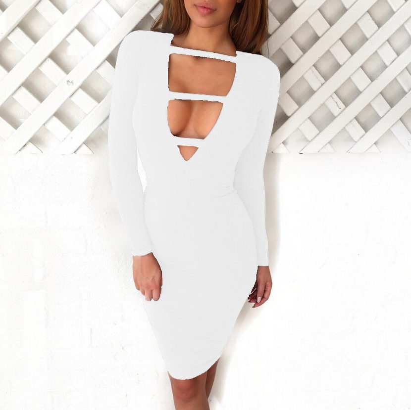 Long Sleeve Deep V Bodycon Dress Elegant Design Comfortable Fabric Trendy Style Perfect for Part