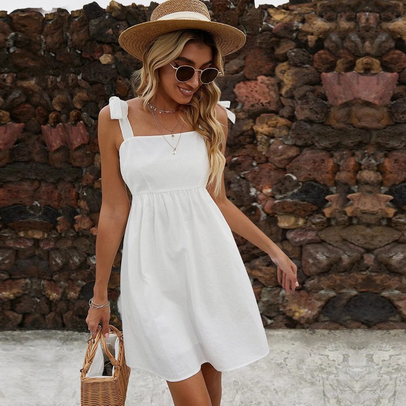 Spring Womens Casual Knit Dress Elegant Sleeveless Solid Color Short Skirt Perfect for Office We