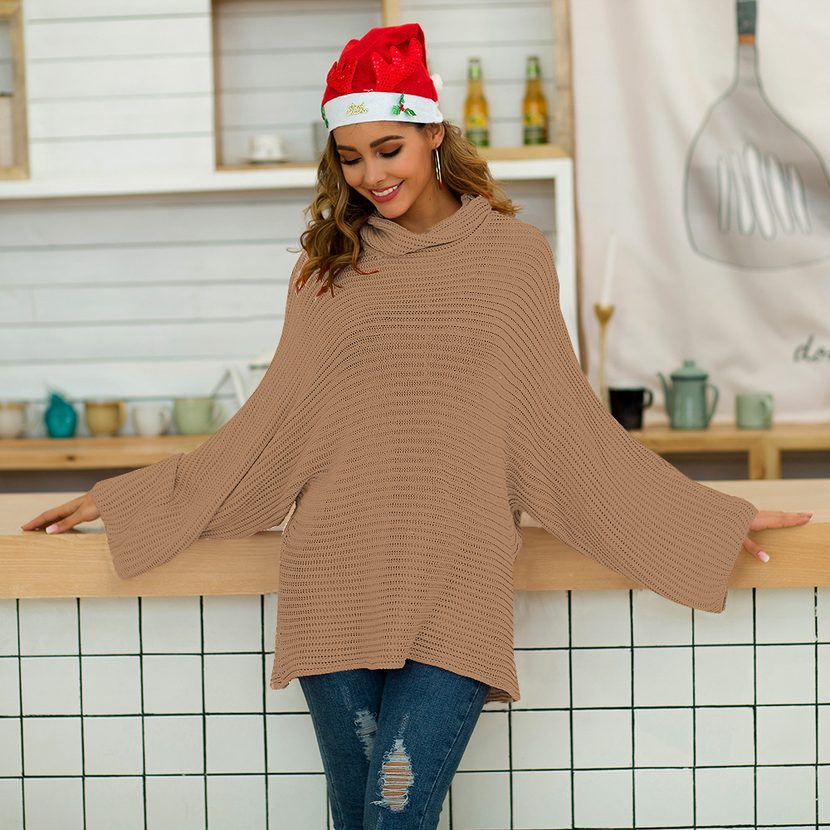 Loose Fit Womens Knit Sweater Solid Color High Neck Long Sleeve Spring Summer Fashion Wholesale