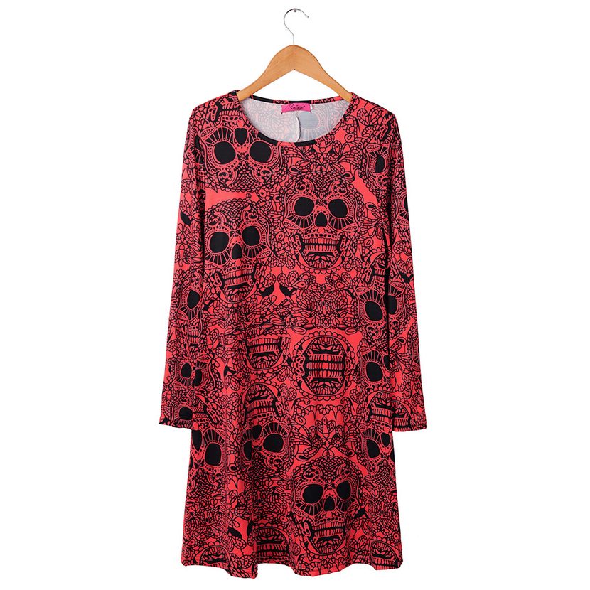 Womens Long Sleeve Christmas Dress with Skull Pumpkin Print Casual Autumn Winter Style in Multiple Sizes